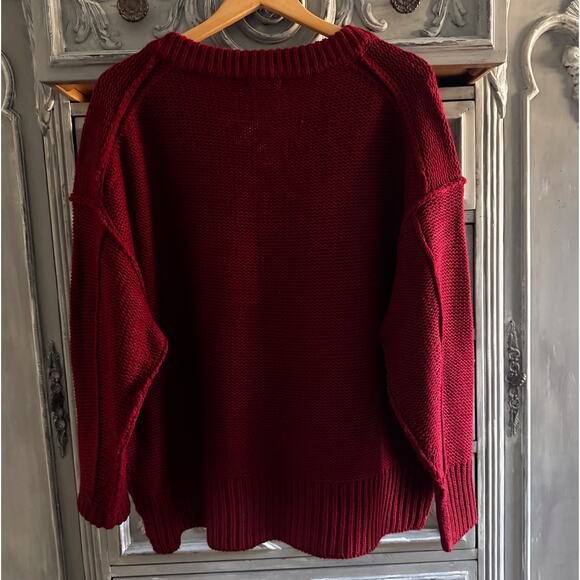 RDI Red Sweater Sz L Shoulder & Arm Seams Women's Chunky Knit V-neck Cabincore - Picture 6 of 12